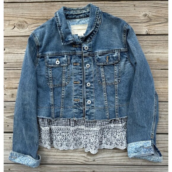Anthropologie Pilcro‎ Letterpress Eyelet Denim Peplum Jacket Womans sz Medium - Picture 4 of 9